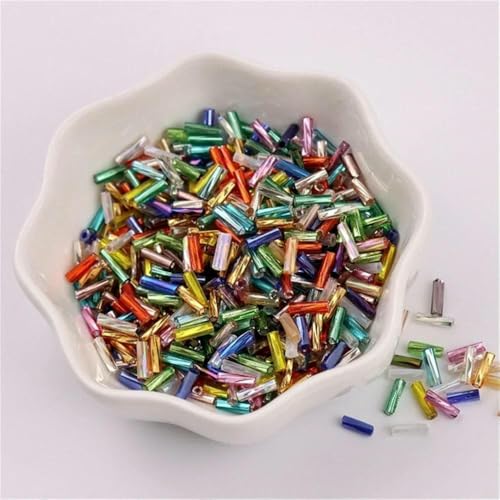 300 Stück 11/0 Röhrenperlen 2 x 6 mm, gedrehte Glasperlen, spiralförmige Rocailles-Perlen für DIY-Armbänder, Schmuck, Kleiderherstellung, Kleidungsstücke, Zubehör, zufällig gemischt, 1–2 x 6 mm, 4 von VIEPGJ