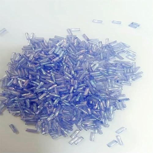 300 Stück 11/0 Röhrenperlen 2 x 6 mm, gedrehte Glasperlen, spiralförmige Rocailles-Perlen für DIY-Armbänder, Schmuck, Kleiderherstellung, Kleidungsstücke, Zubehör – Hellblau AB39 – 2 x 6 mm, 450 von VIEPGJ