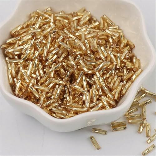 300 Stück 11/0 Röhrenperlen 2 x 6 mm, gedrehte Glasperlen, spiralförmige Rocailles-Perlen für DIY-Armbänder, Schmuck, Kleiderherstellung, Kleidungsstücke, Zubehör – Hellgold 8 – 2 x 6 mm, 450 g, von VIEPGJ