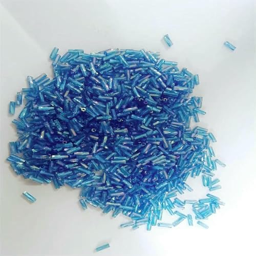 300 Stück 11/0 Röhrenperlen 2 x 6 mm, gedrehte Glasperlen, spiralförmige Rocailles-Perlen für DIY-Armbänder, Schmuck, Kleiderherstellung, Kleidungsstücke, Zubehör – Jeansblau AB40 – 2 x 6 mm, 450 von VIEPGJ