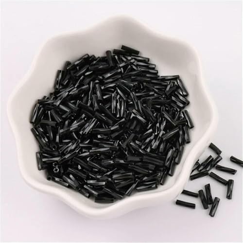 300 Stück 11/0 Röhrenperlen 2 x 6 mm, gedrehte Glasperlen, spiralförmige Rocailles-Perlen für DIY-Armbänder, Schmuck, Kleiderherstellung, Kleidungsstücke, Zubehör – einfarbig schwarz 12 – 2 x 6 m von VIEPGJ