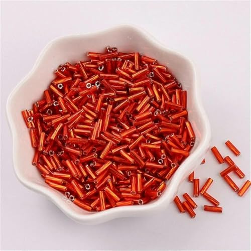 300 Stück 11/0 Röhrenperlen 2 x 6 mm, gedrehte Glasperlen, spiralförmige Rocailles-Perlen für DIY-Armbänder, Schmuck, Kleiderherstellung, Kleidungsstücke, Zubehör – leuchtend rot 35 – 2 x 6 mm, 4 von VIEPGJ
