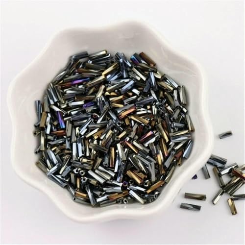 300 Stück 11/0 Röhrenperlen 2 x 6 mm Twist-Bugles Glasperlen Spiralförmige Rocailles für DIY-Armbänder, Schmuck, Kleiderherstellung, Kleidungsstücke, Zubehör-AB Grau 18-2 x 6 mm 450 g 13500 Stück von VIEPGJ