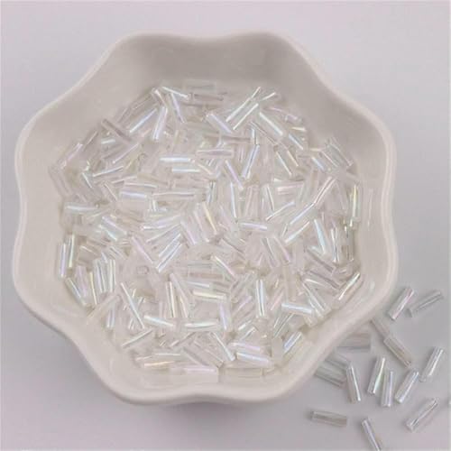 300 Stück 11/0 Röhrenperlen 2 x 6 mm Twist-Bugles Glasperlen Spiralförmige Rocailles für DIY-Armbänder, Schmuck, Kleiderherstellung, Kleidungsstücke, Zubehör-AB Transparent14-2 x 6 mm 450 g 13500 S von VIEPGJ
