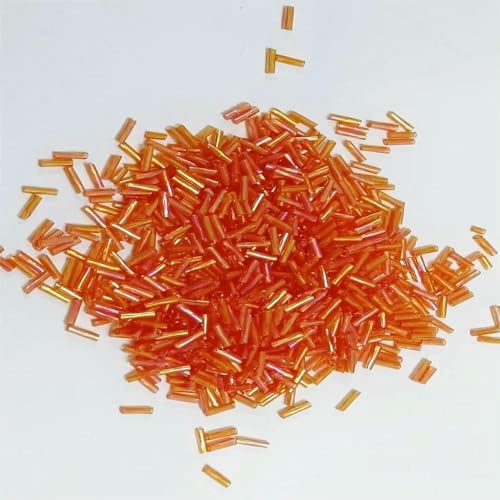 300 Stück 11/0 Röhrenperlen 2 x 6 mm Twist-Bugles Glasperlen Spiralförmige Rocailles für DIY-Armbänder, Schmuck, Kleiderherstellung, Kleidungsstücke, Zubehör-Orange AB43-2 x 6 mm 450 g 13500 Stück von VIEPGJ
