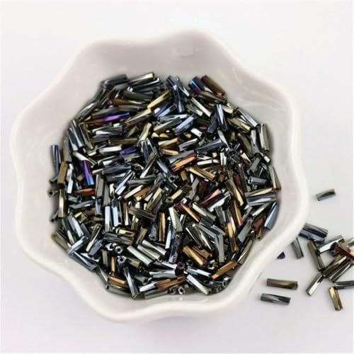 300 Stück 11/0 Röhrenperlen 2 x 6 mm Twist-Glasperlen, spiralförmige Rocailles-Perlen für DIY-Armbänder, Schmuck, Kleiderherstellung, Kleidungsstücke, Zubehör, AB Grau 18, 2 x 6 mm Twist, 300 Stück von VIEPGJ