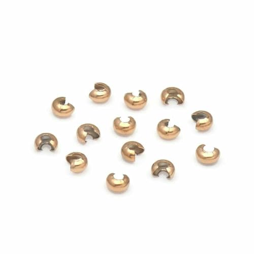 316 Edelstahl-Quetschperlen-Knotenabdeckungen, 5 mm (0,2 Zoll), Perlen zur Schmuckherstellung (20–50 Stück/Los), goldfarben, 20 Stück, 5 mm von VIEPGJ