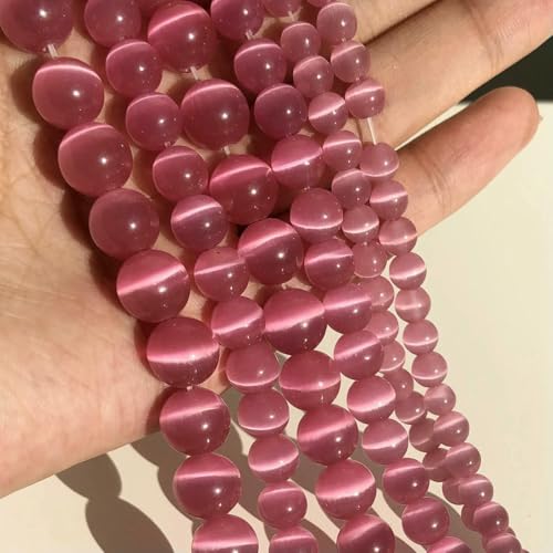 4/6/8/10/12 mm rosafarbene Katzenaugen-Opalperle, Naturstein, Glas, lose Perlen zur Schmuckherstellung, DIY-Armbänder, Zubehör, 15 Zoll, rosafarben, 10 mm, 36 Perlen von VIEPGJ