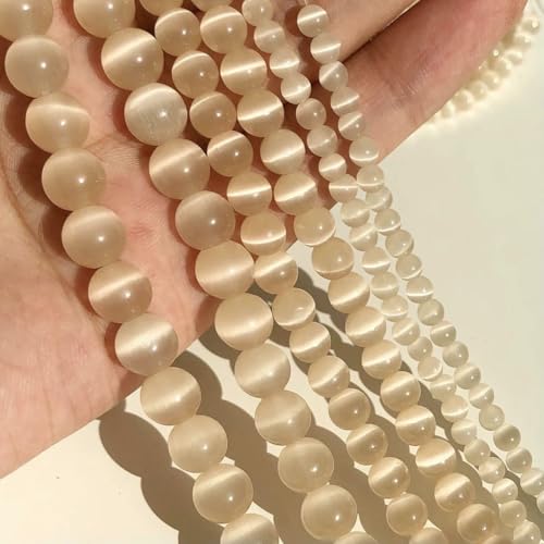 4/6/8/10/12 mm rosafarbene Katzenaugen-Opalperle, Naturstein, Glasperlen, lose Perlen zur Schmuckherstellung, DIY-Armbänder, Zubehör, 15 Zoll, heller Champagner, 8 mm, 46 Perlen von VIEPGJ