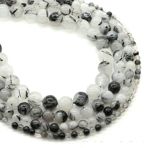 4/6/8/10 mm Tigerauge-Perlen, Naturstein, Heilkristall, Quarz, rund, lose Abstandsperlen für die Schmuckherstellung, DIY-Armband, Halskette – Schwarzer Rutilated – 10 mm, 35–39 Stück von VIEPGJ