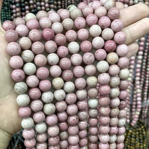 4–10 mm natürliche runde Tigerauge-Amazonit-Achat-Rosenquarz-Angelit-Lavastein-Perlen zur Schmuckherstellung, DIY-Armband-Accessoires, Rhodonit-Stein, 10 mm, 35 Stü von VIEPGJ