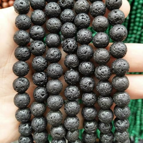 4–10 mm natürliche runde Tigerauge-Amazonit-Achat-Rosenquarz-Angelit-Lavastein-Perlen zur Schmuckherstellung, DIY-Armband-Accessoires – Vulkangestein – 10 mm, 35 von VIEPGJ