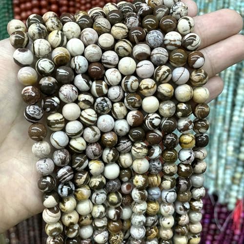 4–10 mm natürliche runde Tigerauge-Amazonit-Achat-Rosenquarz-Angelit-Lavasteinperlen zur Schmuckherstellung, DIY-Armbandzubehör, Australien-Zebra, 8 mm, 45 Stück Pe von VIEPGJ