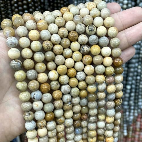4–10 mm natürliche runde Tigerauge-Amazonit-Achat-Rosenquarz-Angelit-Lavasteinperlen zur Schmuckherstellung, DIY-Armbandzubehör, Chrysanthemenstein, 10 mm, 35 Stück von VIEPGJ