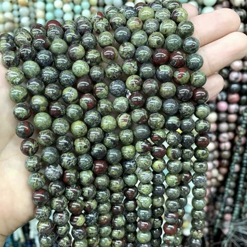 4–10 mm natürliche runde Tigerauge-Amazonit-Achat-Rosenquarz-Angelit-Lavasteinperlen zur Schmuckherstellung, DIY-Armbandzubehör, Drachenblutstein, 10 mm, 35 Stück P von VIEPGJ