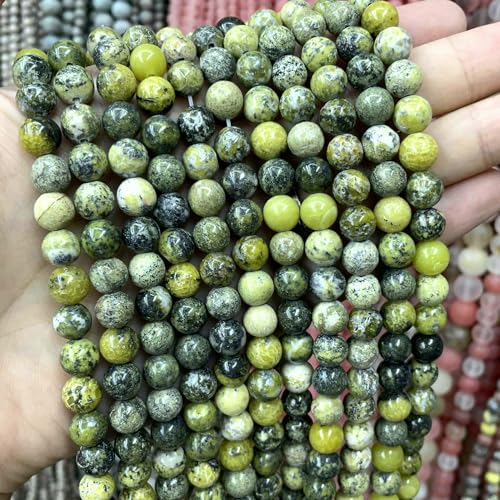 4–10 mm natürliche runde Tigerauge-Amazonit-Achat-Rosenquarz-Angelit-Lavasteinperlen zur Schmuckherstellung, DIY-Armbandzubehör, Gelb-Türkis, 10 mm, 35 Stück Perlen von VIEPGJ