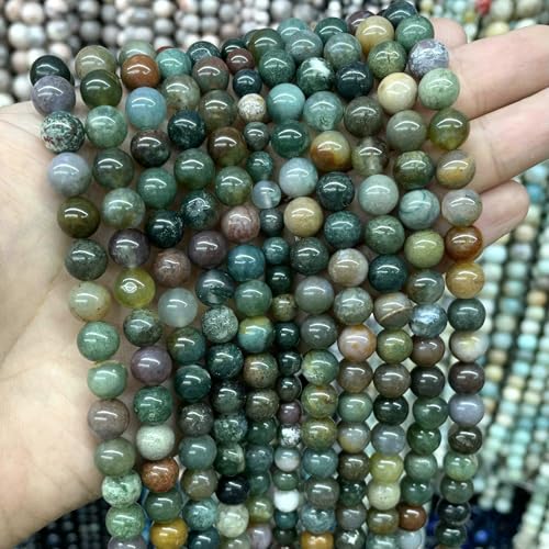 4–10 mm natürliche runde Tigerauge-Amazonit-Achat-Rosenquarz-Angelit-Lavasteinperlen zur Schmuckherstellung, DIY-Armbandzubehör, Indien-Achat, 8 mm, 45 Stück Perlen von VIEPGJ
