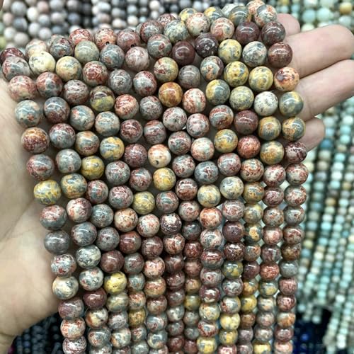 4–10 mm natürliche runde Tigerauge-Amazonit-Achat-Rosenquarz-Angelit-Lavasteinperlen zur Schmuckherstellung, DIY-Armbandzubehör, Leopardenstein, 8 mm, 45 Stück Perl von VIEPGJ