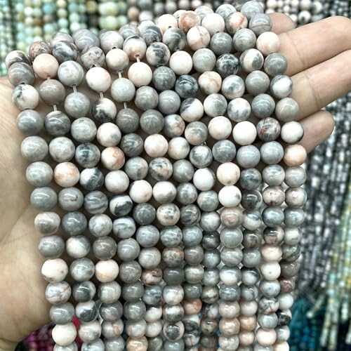 4–10 mm natürliche runde Tigerauge-Amazonit-Achat-Rosenquarz-Angelit-Lavasteinperlen zur Schmuckherstellung, DIY-Armbandzubehör, Pink Zebra, 10 mm, 35 Stück Perlen von VIEPGJ