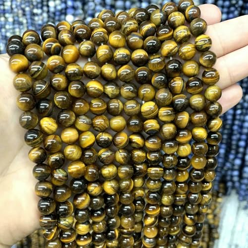 4–10 mm natürliche runde Tigerauge-Amazonit-Achat-Rosenquarz-Angelit-Lavasteinperlen zur Schmuckherstellung, DIY-Armbandzubehör, Tigerauge, 8 mm, 45 Stück Perlen von VIEPGJ