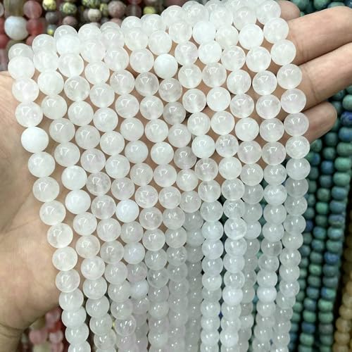 4–10 mm natürliche runde Tigerauge-Amazonit-Achat-Rosenquarz-Angelit-Lavasteinperlen zur Schmuckherstellung, DIY-Armbandzubehör, Weißer Jade, 10 mm, 35 Stück Perlen von VIEPGJ