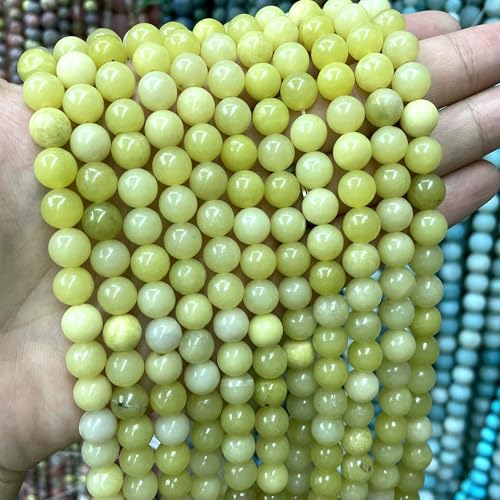 4–10 mm natürliche runde Tigerauge-Amazonit-Achat-Rosenquarz-Angelit-Lavasteinperlen zur Schmuckherstellung, DIY-Armbandzubehör, Zitronenjade, 10 mm, 35 Stück Perle von VIEPGJ