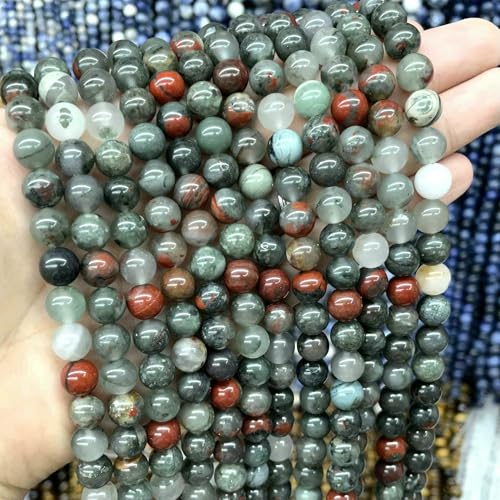 4–10 mm natürliche runde Tigerauge-Amazonit-Achat-Rosenquarz-Angelit-Lavasteinperlen zur Schmuckherstellung, DIY-Armbandzubehör, afrikanischer Blutstein, 10 mm, 35 von VIEPGJ