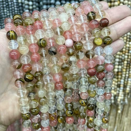 4–10 mm natürliche runde Tigerauge-Amazonit-Achat-Rosenquarz-Angelit-Lavasteinperlen zur Schmuckherstellung, DIY-Armbandzubehör, buntes Glas, 10 mm, 35 Stück Perlen von VIEPGJ