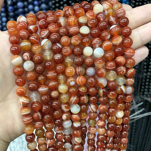4–10 mm natürliche runde Tigerauge-Amazonit-Achat-Rosenquarz-Angelit-Lavasteinperlen zur Schmuckherstellung, DIY-Armbandzubehör, roter Streifen, 10 mm, 35 Stück Per von VIEPGJ