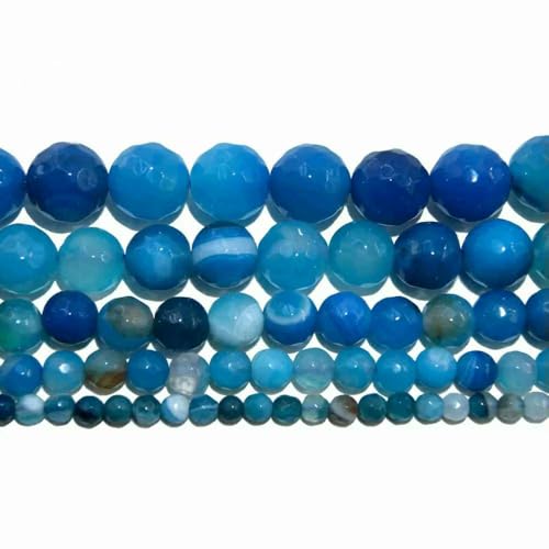 4 6 8 10 MM Faceted Natural Stone Bead Pink Quartz Amethysts Agates Lapis lazuli For Jewelry Making DIY Bracelet Necklace-Blue stripes-8mm 45pcs beads von VIEPGJ