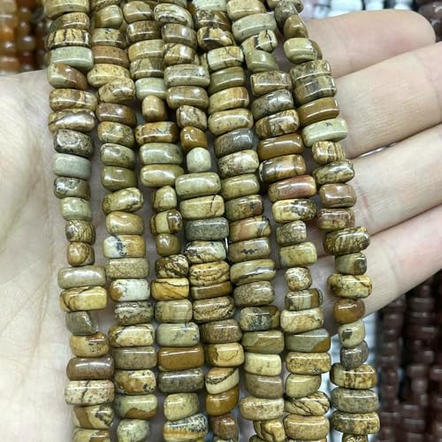 4 x 8 mm unregelmäßiger Naturstein, Tigerauge, Jade, Achat, Quarz, Abstandsperlen für die Schmuckherstellung, DIY-Armband, Halskette, Ohrstecker, Bilderstein, 4 x 8 mm, 42 Stück Perle von VIEPGJ