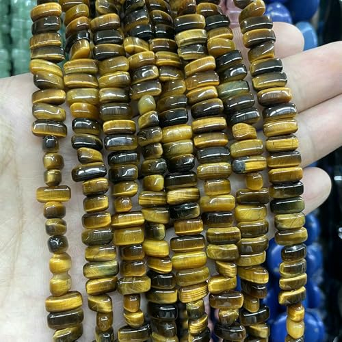 4 x 8 mm unregelmäßiger Naturstein, Tigerauge, Jade, Achat, Quarz, Abstandsperlen für die Schmuckherstellung, DIY-Armband, Halskette, Ohrstecker, Tigerauge, 4 x 8 mm, 42 Stück Perlen von VIEPGJ
