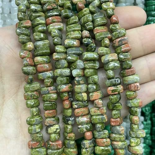4 x 8 mm unregelmäßiger Naturstein, Tigerauge, Jade, Achat, Quarz, Abstandsperlen für die Schmuckherstellung, DIY-Armband, Halskette, Ohrstecker, Unakit, 4 x 8 mm, 42 Stück Perlen von VIEPGJ