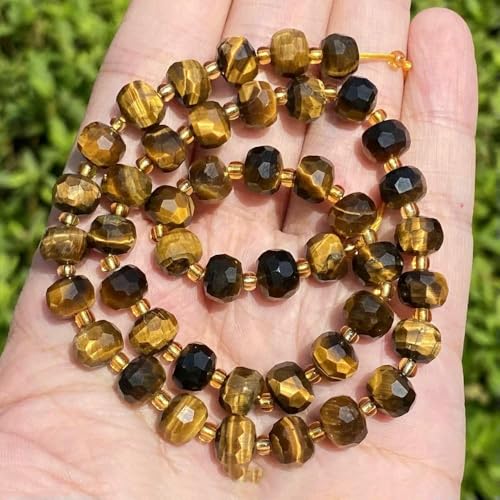45 Arten von Tigerauge-Steinperlen, natürlicher gelber Cabochon, rund, facettiert, quadratisch, lose Perlen, passend für die Herstellung von Modeschmuck, 6 x 8 facettierte Rondelle von VIEPGJ