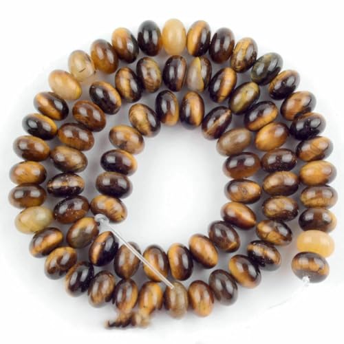 45 Arten von Tigerauge-Steinperlen, natürlicher gelber Cabochon, rund, facettiert, quadratisch, lose Perlen für die Herstellung von Modeschmuck, 4 x 6 mm, Rondelle von VIEPGJ