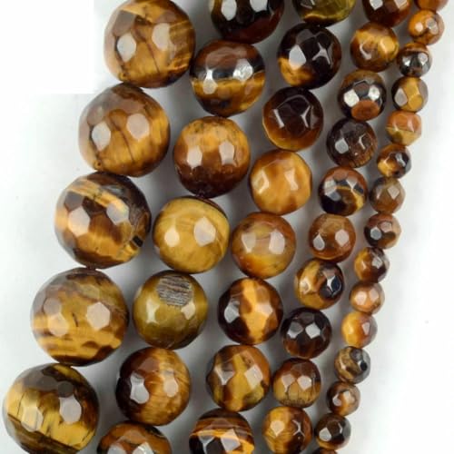 45 Arten von Tigerauge-Steinperlen, natürlicher gelber Cabochon, rund, facettiert, quadratisch, lose Perlen für die Herstellung von Modeschmuck, 6 mm, facettiertes Tigerauge von VIEPGJ
