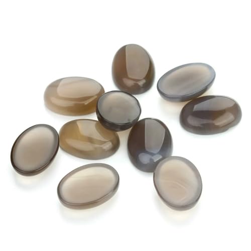 5/10 Stück/Packung Cabochon Naturstein Oval Achat Lapis Tigerauge Lose Perlen Flache Rückseite Kamee Cabochon Abstandshalter zur Schmuckherstellung-Grauer Achat-18x25mm 10 Stück von VIEPGJ