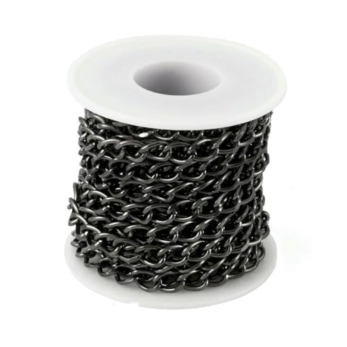 5 m lange schwarze Metallkettenrolle, Aluminium-Panzerketten, ungeschweißte, gedrehte Gliederkette für die Herstellung von Armbändern, Halsketten, Ketten und Schmuck mit Spule, 10 x 6,5 x 1,8 mm 5 m lange schwarze Metallkettenrolle, Aluminium-Panzerketten, ungeschweißte, gedrehte Gliederkette für die Herstellung von Armbändern, Halsketten, Ketten und Schmuck mit Spule, 10 x 6,5 x 1,8 mm von VIEPGJ