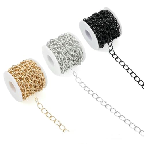 5 m schwarze Metallkettenrolle, Aluminium-Panzerketten, ungeschweißte, gedrehte Gliederkette für die Herstellung von Armbändern, Halsketten, Ketten und Schmuck mit Spule, 15 x 10 x 2 mm, 3 Farben 5 m schwarze Metallkettenrolle, Aluminium-Panzerketten, ungeschweißte, gedrehte Gliederkette für die Herstellung von Armbändern, Halsketten, Ketten und Schmuck mit Spule, 15 x 10 x 2 mm, 3 Farben von VIEPGJ
