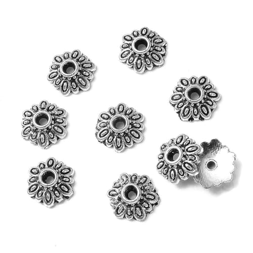 50 Stück/Lot Legierung Blumenform Torus Perlenkappen Lose Abstandsperlen für die Schmuckherstellung DIY Halskette Armbänder Zubehör Zubehör-5 9x9mm von VIEPGJ