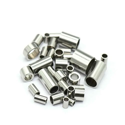 50 Stück Edelstahl-Metallrohr-Quetschperlen-Abstandshalter lang für DIY-Handwerk, Lederband, Armband, Halskette, Schmuckherstellung, Zubehör, 1–5 x 3 x 2 mm von VIEPGJ