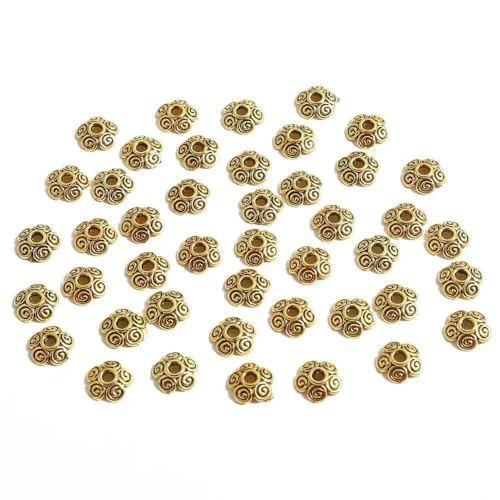 50 Stück tibetische Antik-Silber-Farben Blattgold Blumenperlen-Endkappen für Schmuckherstellung Handarbeiten Spacer Perlenkappen DIY Zubehör-10mm von VIEPGJ