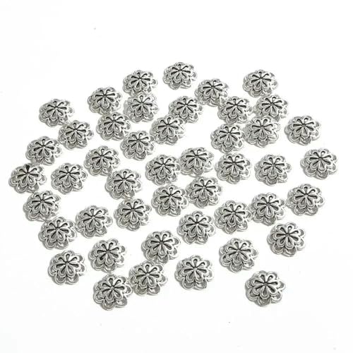 50 Stück tibetische Antik-Silber-Farben Blattgold Blumenperlen-Endkappen für Schmuckherstellung Handarbeiten Spacer Perlenkappen DIY Zubehör-14,0 mm von VIEPGJ