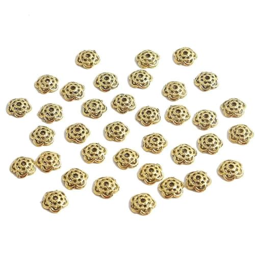 50 Stück tibetische Antik-Silber-Farben-Blattgold-Blumenperlen-Endkappen für die Schmuckherstellung, Handarbeiten, Abstandsperlenkappen, DIY-Zubehör, 8,5 mm von VIEPGJ