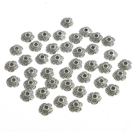 50 Stück tibetische Antiksilberfarbe Blattgold Blumenperlen Endkappen für Schmuckherstellung Handarbeiten Spacer Perlenkappen DIY Zubehör-10mm_a von VIEPGJ