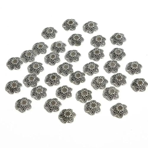 50 Stück tibetische Antiksilberfarbe Blattgold Blumenperlen Endkappen für Schmuckherstellung Handarbeiten Spacer Perlenkappen DIY Zubehör-10mm_b von VIEPGJ