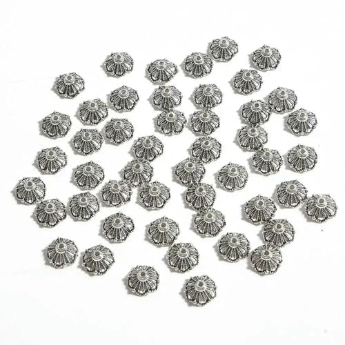 50 Stück tibetische Antiksilberfarbe Blattgold Blumenperlen Endkappen für Schmuckherstellung Handarbeiten Spacer Perlenkappen DIY Zubehör-10mm_c von VIEPGJ