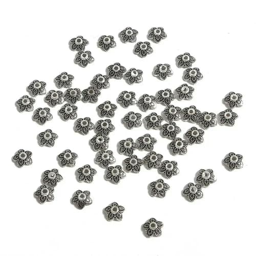50 Stück tibetische Antiksilberfarbe Blattgold Blumenperlen Endkappen für Schmuckherstellung Handarbeiten Spacer Perlenkappen DIY Zubehör-7mm_c von VIEPGJ