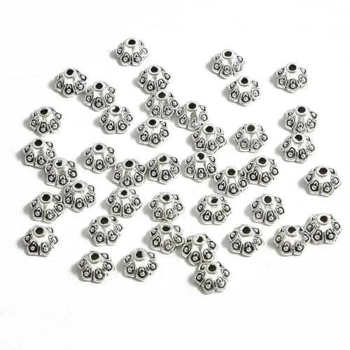 50 Stück tibetische Antiksilberfarbe Blattgold Blumenperlen Endkappen für Schmuckherstellung Handarbeiten Spacer Perlenkappen DIY Zubehör-8mm_a 50 Stück tibetische Antiksilberfarbe Blattgold Blumenperlen Endkappen für Schmuckherstellung Handarbeiten Spacer Perlenkappen DIY Zubehör-8mm_a von VIEPGJ