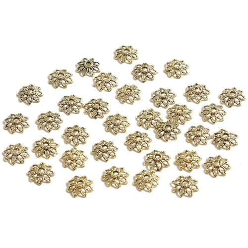 50 Stück tibetische Antiksilberfarbe Blattgold Blumenperlen Endkappen für Schmuckherstellung Handarbeiten Spacer Perlenkappen DIY Zubehör-9mm_b von VIEPGJ